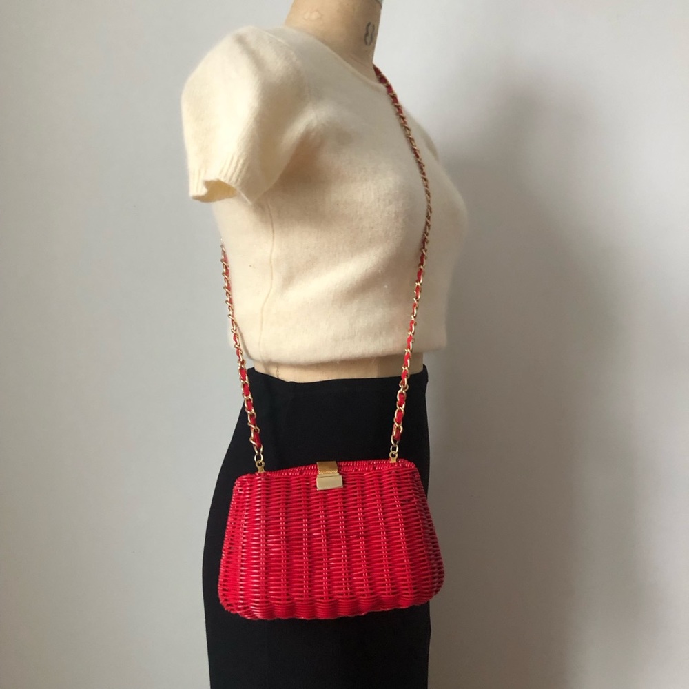Vintage 80s woven cross body chain strap red and gold purse